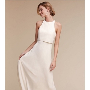 14款优雅纯白高领无袖长裙 王妃梅根同款婚宴礼服